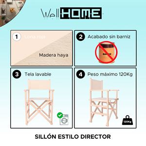 Sedia da Regista WELL HOME in Legno di Faggio con Tela Grezza e Finitura Non Verniciata 51x46x86 cm - Product Image 2