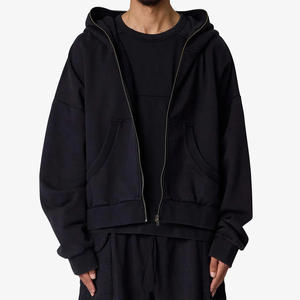Sweat à capuche zippé en molleton 100% coton surdimensionné sur mesure pour homme, épaules tombantes, poids lourd, teinture unie, chaud pour l'hiver - Product Image 3