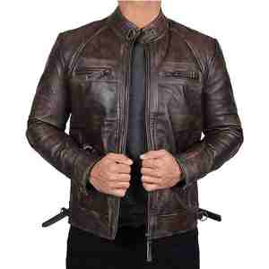 Chaqueta de Cuero Genuina Personalizada para Hombre, Chaqueta de Cuero Estilo Bomber, Chaqueta de Cuero para Motocicleta con Cremallera para Hombre - Product Image 1