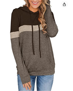 High Quality Custom Womens Casual Color Block Hoodies <b>Tops</b> <b>Long</b> <b>Sleeve</b> Drawstring Pullover Sweatshirts With Pocket - Product Image 4