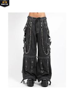 Pantalones cargo góticos ONSTYLE SPORTS con correas, cremalleras y cadenas ajustables para el estilo punk de la calle. - Product Image 4