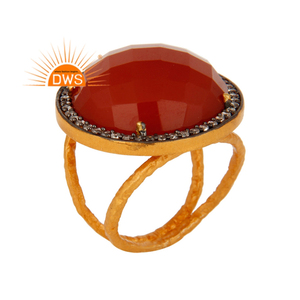 Hot Selling Sterling <b>Silver</b> 18K Gold Plated Natural Cz And Red Onyx Gemstone <b>Statement</b> <b>Ring</b> Custom Jewelry Manufacturer - Product Image 1