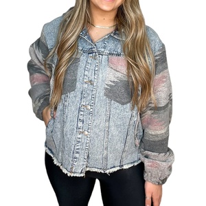 แจ็กเก็ตยีนส์สำหรับผู้หญิงแจ็กเก็ตผ้ายีนส์มีกระดุมขาดมีกระดุมพิมพ์ลายแบบกำหนดเอง - Product Image 2