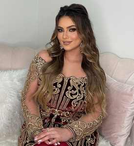 2025 nouveauté à la main marocain adultes Style décontracté robe rouge velours mousseline de soie Caftan respirant fête Eid traditionnel musulman - Product Image 6