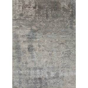 Tapis en laine et soie de bambou noué à la main Kavi gris et noir, motif abstrait rectangulaire Théorie du Chaos pour salon d'adolescents Esk-407 - Product Image 1