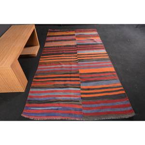 Tapis turc classique de style bohème Orange rouge 4.4x8.4ft laine patchwork avec support en latex pour motif rectangle de chevet d'entrée - Product Image 1