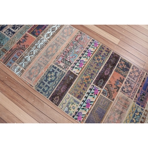 พรมตุรกีลายปะติดขนาด 2.8x8.7 ฟุต สีเบจ ลายเรขาคณิตสไตล์วินเทจ - Product Image 2