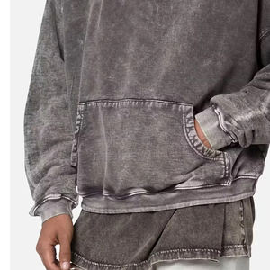 Sweat à capuche sport en molleton 340 grammes de haute qualité pour homme, coupe oversize, effet vieilli, couleur unie, logo personnalisé, teint uni, hiver - Product Image 2