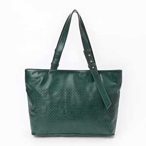 Sac à main fourre-tout en cuir véritable perforé vert forêt sacs fourre-tout pour dames résistants à l'eau à la mode avec velours côtelé PU - Product Image 2