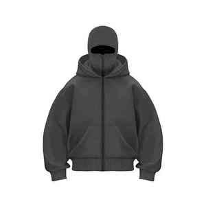 Sweat à capuche balaclava zippé personnalisé 450 g/m² pour homme, style ninja streetwear premium en coton uni – Collection 2026 - Product Image 1