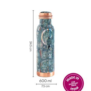 Bouteille en cuivre avec motif imprimé Meenakari traditionnel, étanche, pour le bureau et la maison - Product Image 5