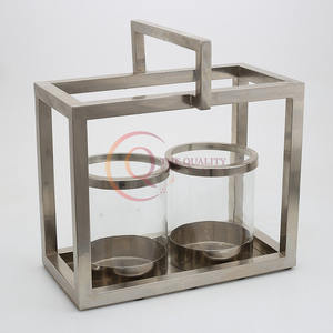<b>Presenting</b> the Modern Minimalist Lantern with Sleek Metal Frame and Clear Glass Containers for Elegant Home Decor - Product Image 1