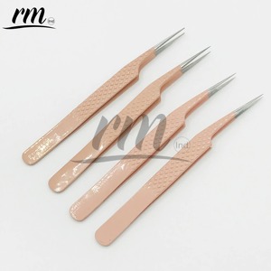 RMI Professional Stainless Steel Eyelash Extension Tweezers Nude Powder Coated Silver Tip Isolation Tweezers Diamond Grip Beauty - Product Image 2