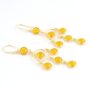 ที่นิยมสไตล์รอบสีเหลืองไฮโดรควอตซ์หลายหินแขวนต่างหูชุบทองชุด Bezel Drop Dangle ต่างหูเครื่องประดับสำหรับเธอ - Product Image 2