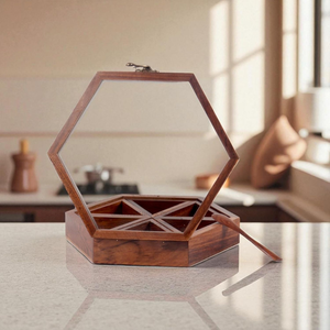 Boîte à épices en bois hexagonale faite à la main, 6 petites boîtes, boîte à épices décorative de cuisine, boîte à masala, boîte à épices utilitaire, ensemble de boîtes à épices, décoration de cuisine - Product Image 6