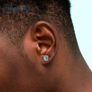 Pendientes de tuerca de Halo de corte Baguette de Plata de Ley 925 para hombre, pendientes de diamantes de Hip Hop, joyas BUEBELLA de 8mm x 6mm, superventas - Product Image 3