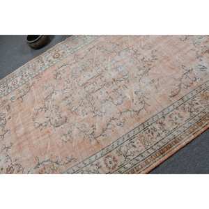 Tapis turc vintage 5.7 x 9.9ft rose blanc laine plat tissage Patchwork motif pour salon décor ou couloir Latex soutenu - Product Image 5