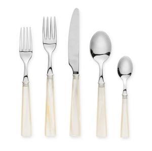 Ensemble de 5 couverts en acier miroir avec poignées blanches écologiques Couverts de luxe au design américain pour les repas Occasions spéciales - Product Image 1