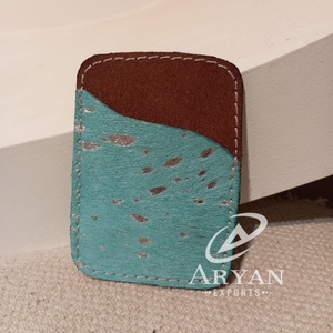 ที่ใส่บัตรเครดิตหนังวัวทำมือผมแท้สีเทอร์ควอยซ์เคสใส่บัตรโลหะหนังตะวันตกคุณภาพสูงกระเป๋าสตางค์สำหรับผู้ชายและผู้หญิง - Product Image 1