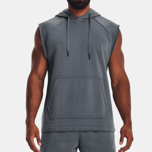 Vente en gros de sweats à capuche d'hiver brodés avec logo personnalisé pour hommes légers sans manches couleurs unies unisexe confortable musculation - Product Image 3