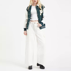 New Custom Adult Baseball Letterman Breathable Fish Leather Cotton Lined <b>Jacket</b> All Color Available Winter Wear <b>Jacket</b> Women's - Product Image 4
