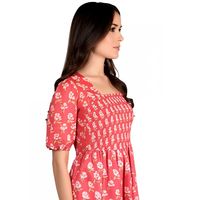 Robe smockée imprimée rose 100% coton, écologique, vêtements décontractés pour femmes, été, tissu doux et respirant, tenue élégante, lavable
