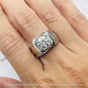 Bague de mariage pour homme en or blanc plaqué 14 carats avec diamant rond de 3 carats créé en laboratoire - Product Image 3