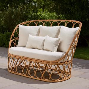 Banco de ratán con marco de madera maciza de diseño mínimo, tejido tradicional duradero para muebles de Hotel de comedor al aire libre cómodos - Product Image 1