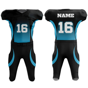 Uniformes de Fútbol Americano de Calidad Única al por Mayor, Conjunto de Pantalones y Jersey Sublimado Negro y Azul para Hombre, Cuello en V, Sin Mangas, Ajustado, para Adulto - Product Image 1