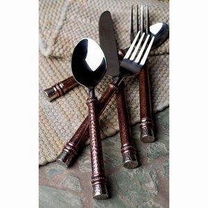 New Rose <b>Gold</b> Luxury Portugal Cutlery Set with Dark Hammered Design Rose <b>Gold</b> Handle Utensil Cutlery Set - Product Image 2