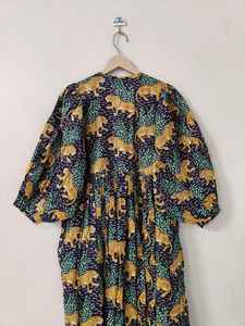 Robe en coton à imprimé léopard |   Robe midi bohème à imprimé à la main |   Vêtements d'été décontractés, robe en coton pour femmes - Product Image 5