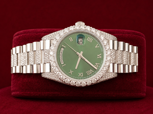 Reloj de Lujo con Diamantes Moissanite para Hombre, Estilo Hip Hop, Esfera Romana Verde, Fecha y Día, Automático, Completamente Cubierto de Diamantes, Correa de Acero Inoxidable - Product Image 1