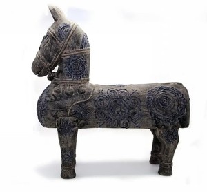 Decoración del hogar, artículos de regalo, artesanía de Vietnam, calidad, uso ecológico, Vintage, gran caballo de madera con brocado, tela de cera dibujada a mano - Product Image 2