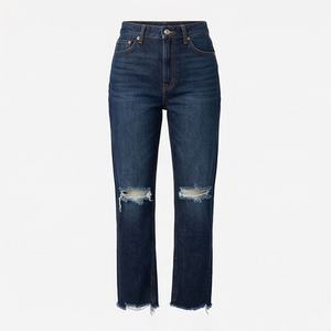 Jeans de Mujer Retro de Tiro Alto y Pierna Recta, Pantalones Vaqueros Transpirables con Bolsillos Decorativos y Estampado Sexy, Estilo Urbano Elegante - Product Image 1