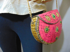 Vintage Wedding Clutch Ethnic Bag <b>Pink</b> And Golden Mosaic clutch <b>purse</b> for women luxury - Product Image 6