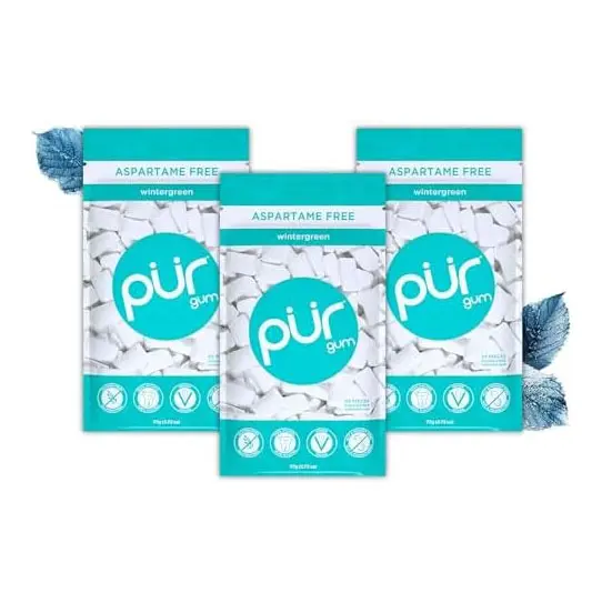 PUR Gum | หมากฝรั่งฟรีแอสปาร์แตม | ไซลิทอล 100% | หมากฝรั่งรสเพียร์มิ้นต์ธรรมชาติ แพ็ค 9 ชิ้น 12 ชิ้น