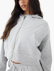 Haute qualité goutte épaule poids lourd 100% coton recadrée à capuche et ensembles courts 400 GSM couleur unie surdimensionné dames 2 pièces ensemble - Product Image 2