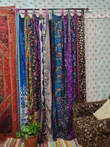 Indien Vintage Bleu Soie Sari Boucle Rideau Décor À La Maison Tissu Cantonnières pour Chambre Salon Salle À Manger et Bureau - Product Image 4