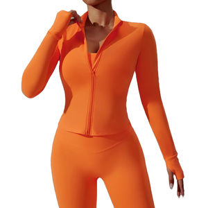 Ropa de Gimnasio de Fabricante, Logotipo Personalizado, Chaqueta Deportiva de Secado Rápido, Transpirable, Talla Grande, con Cremallera, Mangas Largas, Ajustada, para Yoga de Mujer - Product Image 6