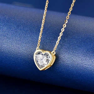 2.00 Carat Bezel Setting <b>Heart</b> Cut Moissanite Solitaire Trendy Pendant Engagement Wedding <b>Necklace</b> 925 Sterling Silver Women's - Product Image 3