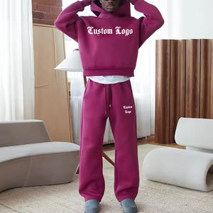 EASYFAST Custom Sweat suit Heavyweight Fleece Cotton <b>Hoodie</b> Sweatpants Set With No <b>String</b> Cropped <b>Hoodie</b> Tracksuit - Product Image 1