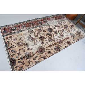 4.1x7.4 ft Area Vintage Rug, Turkish Rug, <b>Red</b> Blue Plants & trees <b>Wool</b> Rug - Product Image 2