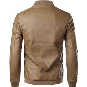 2026 Solid Color Men Leather <b>Canvas</b> <b>Jacket</b> with Stand Collar and Front Logo Windproof Winter Streetwear - Product Image 2