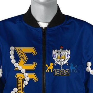Chaqueta de Satén Sigma Gamma Rho SGRho, Azul y Dorado, Estilo Universitario, para Mujer - Product Image 6