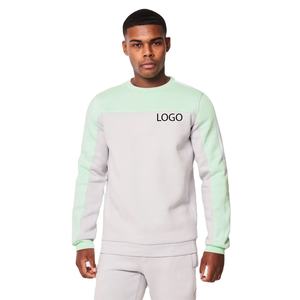 Sudadera para Hombre en Verde Menta y Gris con Bloques de Color, Logotipo Personalizado, Manga Larga, Cuello Redondo, Estilo Casual Urbano, OEM ODM - Product Image 1