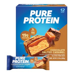 Barres protéinées au chocolat et au caramel salé Pure Protein – 20 g de protéines, 3 g de sucre, 190 calories (lot de 12) - Product Image 1