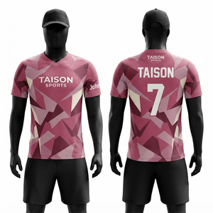 เสื้อแบดมินตันแบบยูนิเซ็กซ์ 180 GSM ผ้าโพลีเอสเตอร์ระบายอากาศได้ดี แห้งเร็ว สีชมพู ลายเรขาคณิต แบบสั่งทำพิเศษ พร้อมลายพิมพ์ด้านหน้าแบบรีดร้อน - Product Image 1