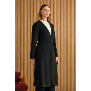 <b>Black</b> Cashmere <b>Wool</b> <b>Overcoat</b> with Belted Waist and Sleeve Details - Product Image 4