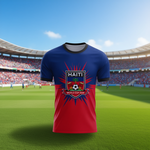 Maglia da tifoso calcio WC 2026 Haiti unisex, T-shirt da calcio con colori della bandiera dei Caraibi, Top promozionale per tifosi di tornei internazionali - Product Image 3