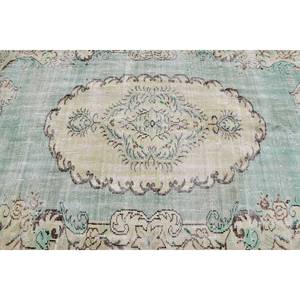 Tapis turc vintage 5.2 x 8.5ft vert beige laine Patchwork Design support en Latex pour la maison vivant chevet style rectangulaire-Tabriz - Product Image 5